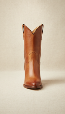 Bota vaquera de tacón alto en cuero cobre para mujer